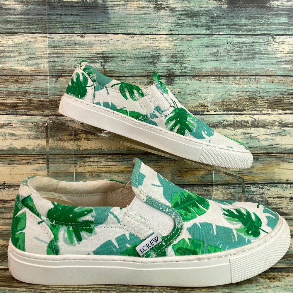 J Crew Womens Size 7.5 Road Trip Sneakers Palm Leaf Tropical Shoe Casual Slip On